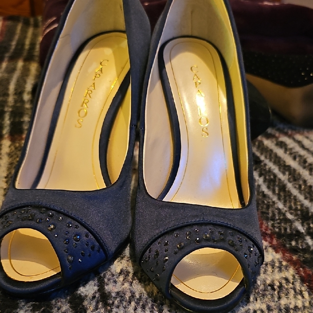 Caparros Midnight Blue Peep-Toe Heels